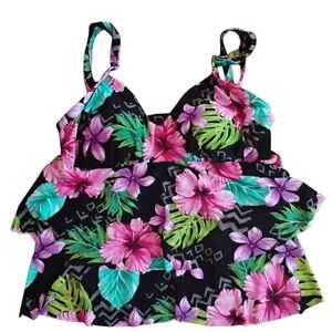 St. John's Bay Floral Bikini Top - Black, Pink, Green